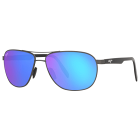 Maui Jim Castles Glass Polarized Sunglasses - Matte Dark Ruthenium/Black/Blue Hawaii Mirror - X-Large