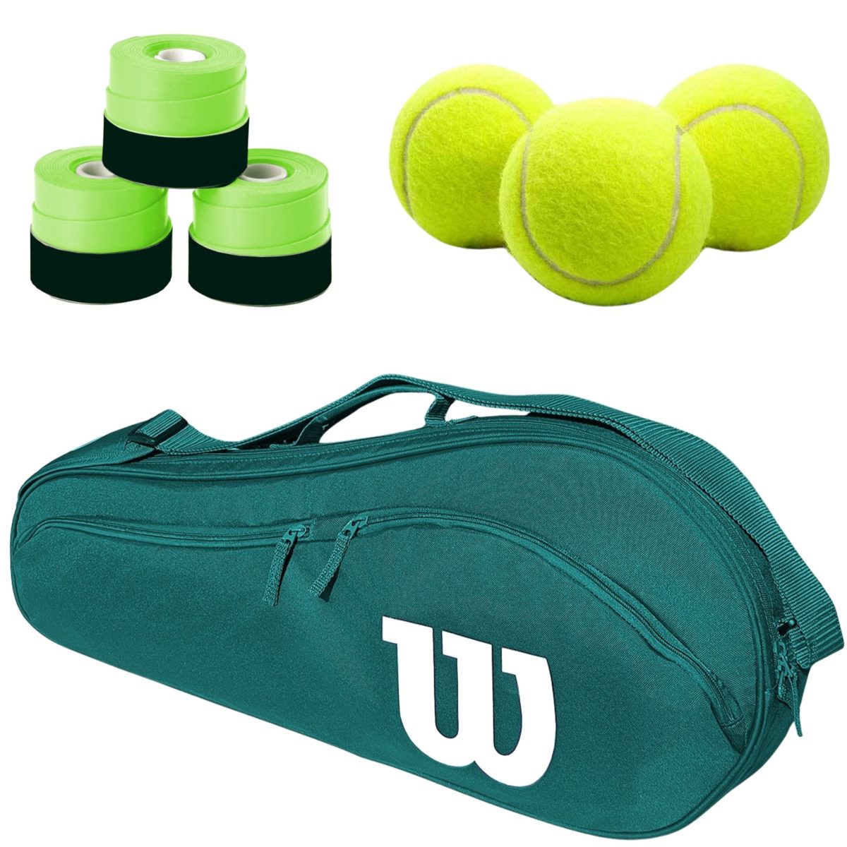 Wilson Advantage 2.5 Tennis Bag (Green) + 3 Green Overgrips + 3 Tennis Balls