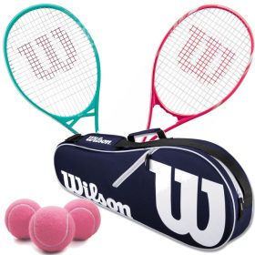Wilson Essence + Tempest Pro Lite Tennis Racquet Doubles Bundle w an Advantage II Tennis Bag and 3 Pink Tennis Balls