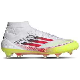 adidas Womens adidas F50 Pro Mid Firm Ground - Womens Soccer Shoes White/Lucid Red/Solar Yellow Size 10.0