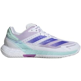 Adidas Women's Defiant Speed 2 Tennis Shoes (White/Cobalt Blue/Semi Flash Aqua)