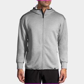 Brooks Activate Midweight Hoodie Men's Running Apparel Heather Ash/Black, Size Medium
