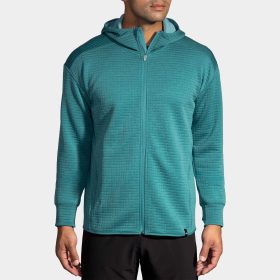 Brooks Activate Midweight Hoodie Men's Running Apparel Heather Storm Blue, Size Large