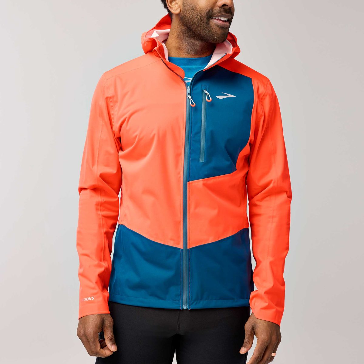 Brooks High Point Waterproof Jacket 2.0 Men's Running Apparel Flame/Deep Sea, Size XL