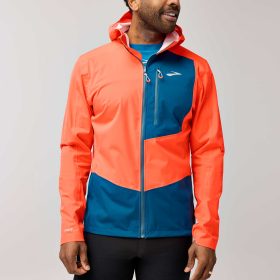 Brooks High Point Waterproof Jacket 2.0 Men's Running Apparel Flame/Deep Sea, Size XL