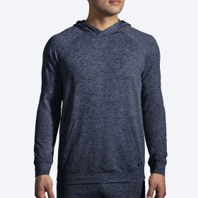 Brooks Luxe Hoodie Men's Running Apparel Heather Blue Slate, Size Small