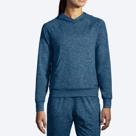 Brooks Luxe Hoodie Women's Running Apparel Heather Moroccan Blue, Size Small