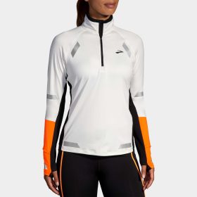 Brooks Run Visible 1/2 Zip 2.0 Women's Running Apparel Ecru/Fluoro Flash/Black, Size XL