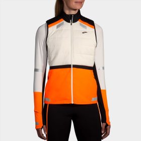 Brooks Run Visible Insulated Vest 2.0 Women's Running Apparel Ecru/Fluoro Flash/Black, Size XL