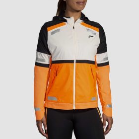Brooks Run Visible Jacket 2.0 Women's Running Apparel Ecru/Fluoro Flash/Black, Size XL