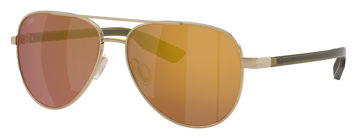 Costa Del Mar Peli 580G Glass Polarized Sunglasses - Brushed Gold/Olive/Gold Mirror
