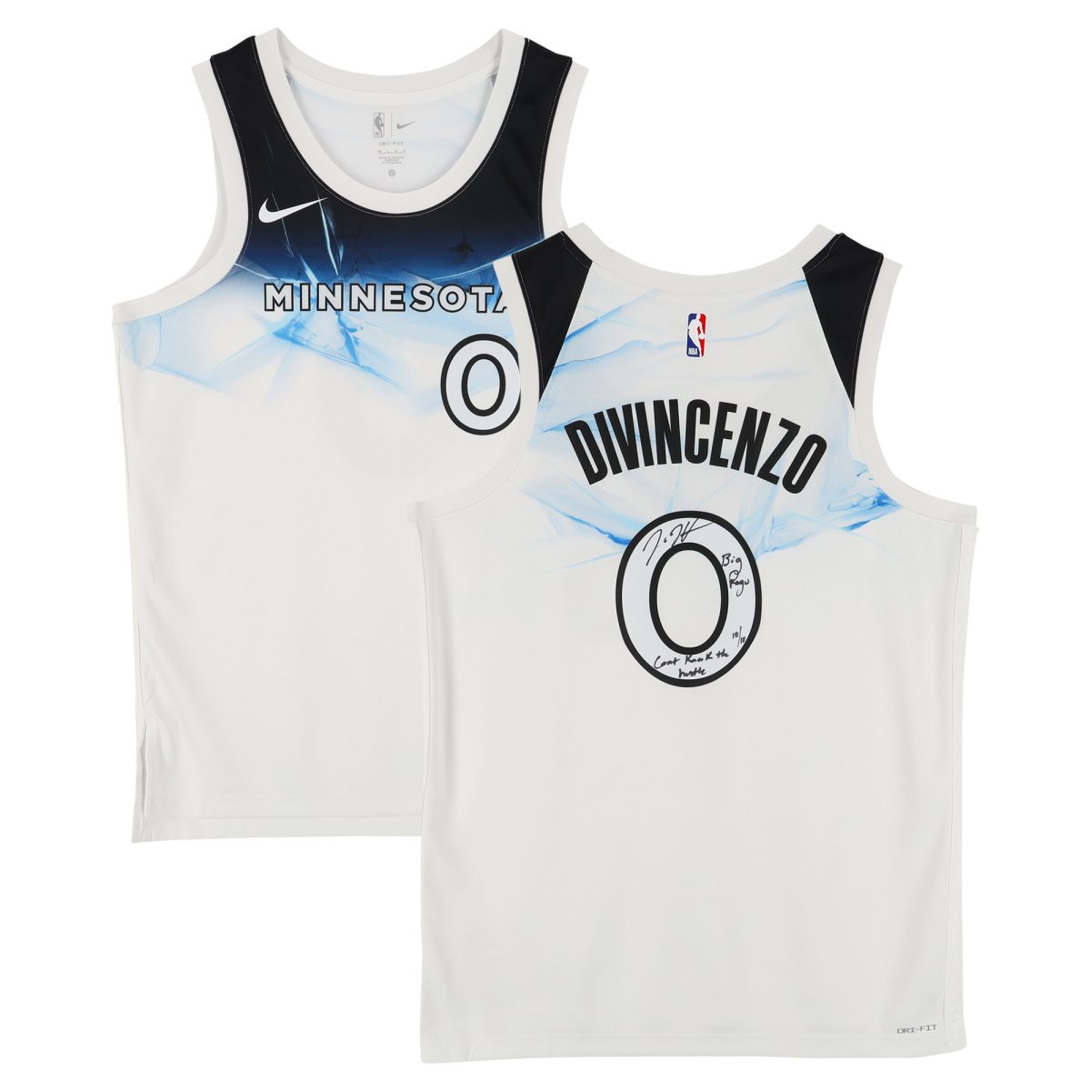 Donte DiVincenzo Minnesota Timberwolves Autographed White Nike 2024-25 City Edition Swingman Jersey with "Big Ragu" & "Can't Knock the Hustle" Inscriptions - Limited Edition #10/10