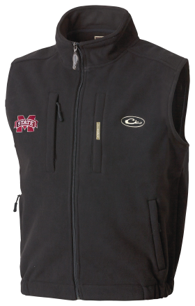 Drake Waterfowl Collegiate Windproof Layering Vest for Men - Mississippi State University/Black - XXL