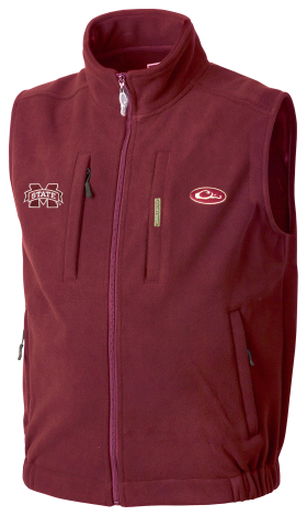 Drake Waterfowl Collegiate Windproof Layering Vest for Men - Mississippi State University/Maroon - M