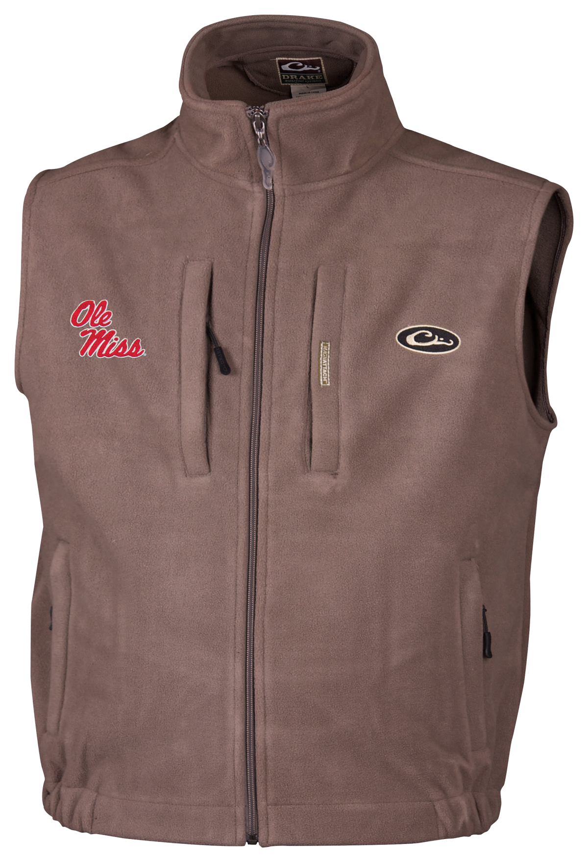 Drake Waterfowl Collegiate Windproof Layering Vest for Men - University of Mississippi/Gray - L