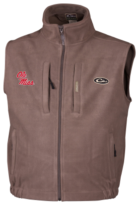 Drake Waterfowl Collegiate Windproof Layering Vest for Men - University of Mississippi/Gray - L