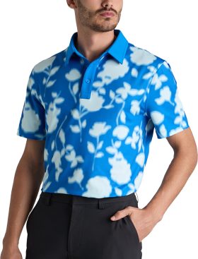 G/FORE Blur Floral Tech Jersey Men's Golf Polo - Blue, Size: Large