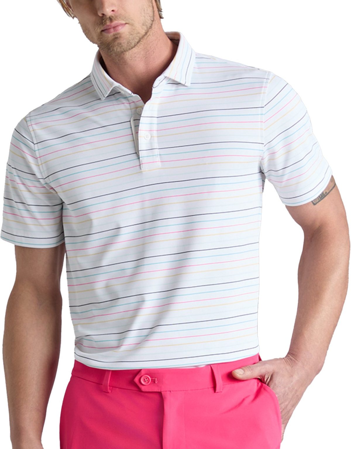 G/FORE Multi Stripe Tech Pique Men's Golf Polo Shirt - White, Size: Large