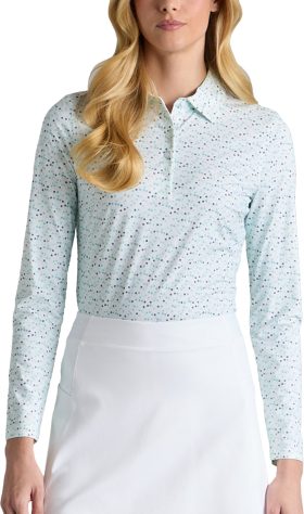G/FORE Womens Aye Poppy Silky Tech Nylon Long Sleeve Golf Polo - Black, Size: Large