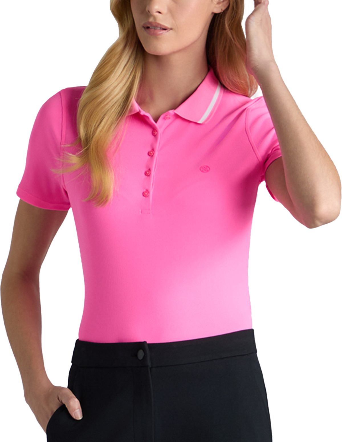 G/FORE Womens Contrast Collar Ribbed Tech Nylon Golf Polo Shirt - Pink, Size: Large