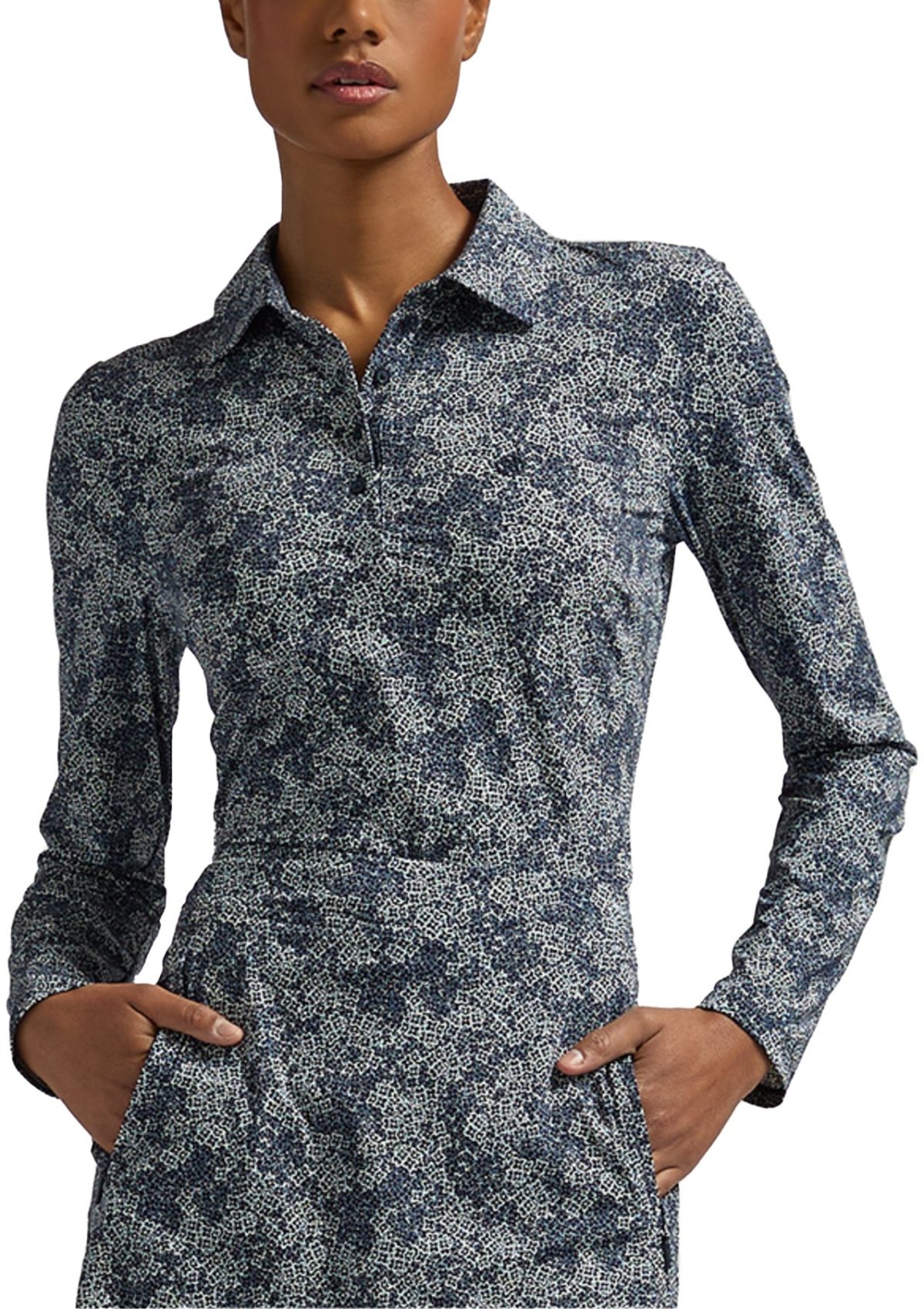 G/FORE Womens Hydrangea Silky Tech Nylon Long Sleeve Golf Polo - Blue, Size: X-Large