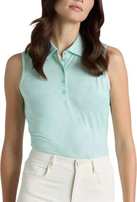 G/FORE Womens Hydrangea Tech Jersey Sleeveless Golf Polo - Green, Size: Large