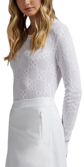 G/FORE Womens Pointelle G Crewneck Golf Sweater - White, Size: Large
