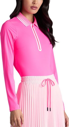 G/FORE Womens Silky Tech Nylon Quarter Zip Long Sleeve Golf Polo Shirt - Pink, Size: Large