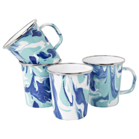 Golden Rabbit Lagoon Enamelware 4-Piece Latte Mug Set