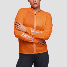 HOKA Skyflow Reflective Jacket Women's Running Apparel Electric Tangerine, Size XS