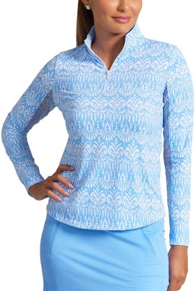 IBKUL Womens Barbara Print Long Sleeve Mock Neck Golf Top - Blue, Size: X-Small