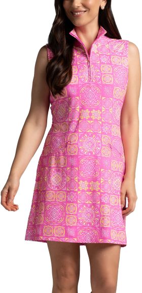 IBKUL Womens Colette Print Sleeveless Mock Neck Golf Dress - Multicolor, Size: Small