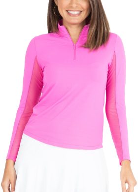 IBKUL Womens Solid Mock Neck Golf Top - Pink, Size: X-Small
