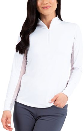 IBKUL Womens Solid Mock Neck Golf Top - White, Size: X-Small