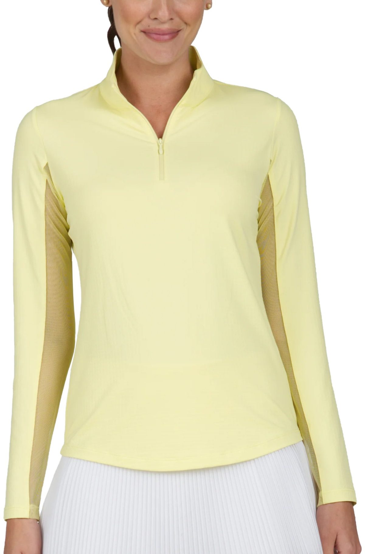 IBKUL Womens Solid Mock Neck Golf Top - Yellow, Size: Small