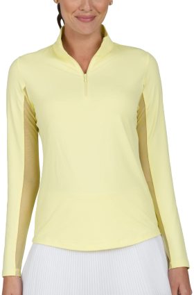 IBKUL Womens Solid Mock Neck Golf Top - Yellow, Size: Small