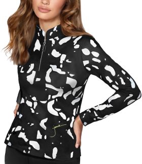 Jamie Sadock Womens Andalouse Sunsense Long Sleeve Golf Top - Black, Size: Medium