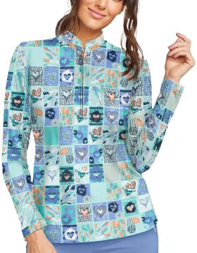Jamie Sadock Womens Dreamscape Sunsense Long Sleeve Golf Top - Blue, Size: Large