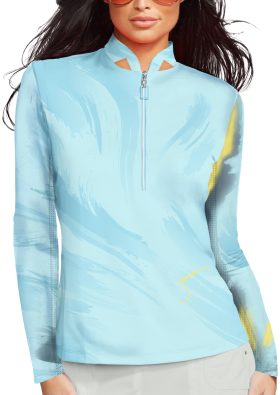 Jamie Sadock Womens Feather Sunsense Long Sleeve Golf Top - Blue, Size: Large