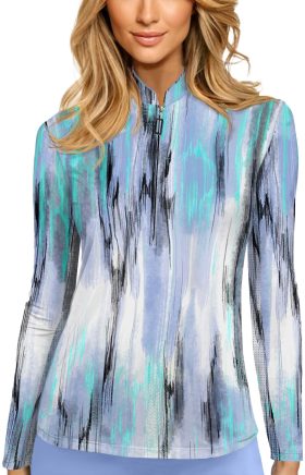 Jamie Sadock Womens Matrix Sunsense Long Sleeve Golf Top - Blue, Size: Small