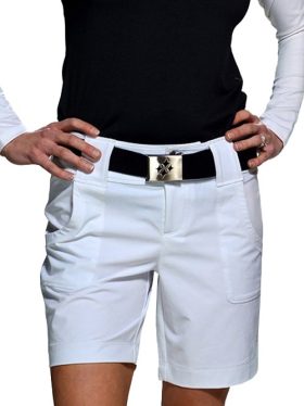 JoFit Womens Belted Everyday Golf Shorts - White, Size: 12