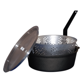 King Kooker 6-Quart Cast-Iron Pot with Aluminum Lid and Basket