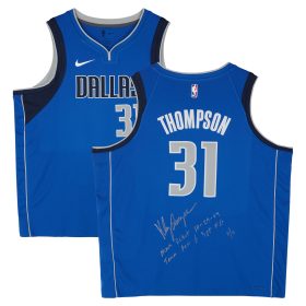 Klay Thompson Dallas Mavericks Autographed Blue Nike Icon Edition Swingman Jersey with Multiple Mavs Debut Inscriptions - Limited Edition #5/5