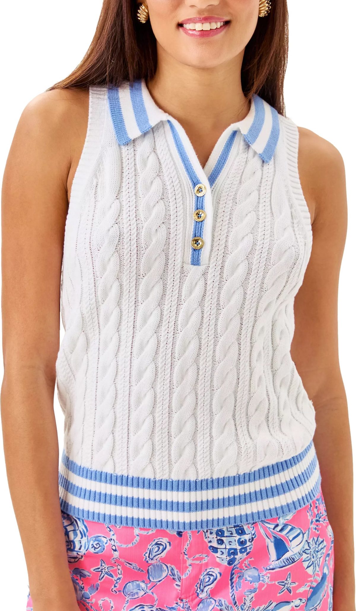 Lilly Pulitzer Womens Suzette Golf Polo Sweater Tank - 1853FR WHT/JCRD - M