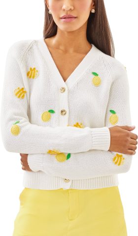 Lilly Pulitzer Womens Tippery Cardigan Golf Sweater - White, Size: Medium