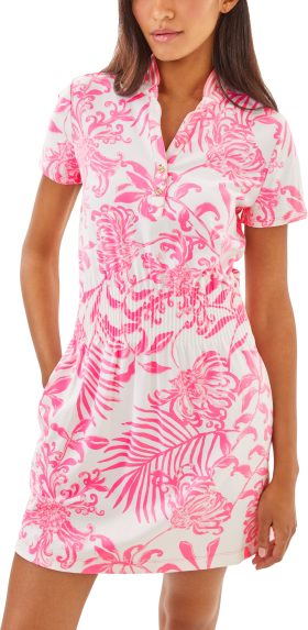 Lilly Pulitzer Womens UPF 50+ Luxletic Love Active Short Sleeve Golf Dress - Pink, Size: Large