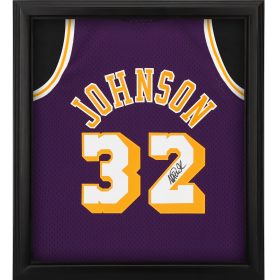 Magic Johnson Los Angeles Lakers Autographed Mitchell & Ness Purple Swingman Jersey Shadowbox