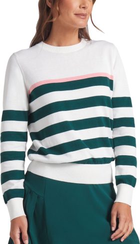 PUMA Womens Resort Stripe Golf Sweater - Green, Size: X-Large