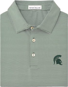 Peter Millar Michigan State Spartans Jubilee Stripe Performance Jersey Men's Golf Polo - Green, Size: X-Large
