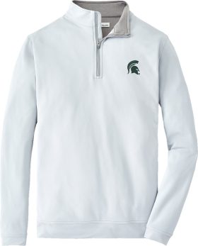 Peter Millar Michigan State Spartans Perth Performance Quarter-Zip Men's Golf Pullover - Grey, Size: Large